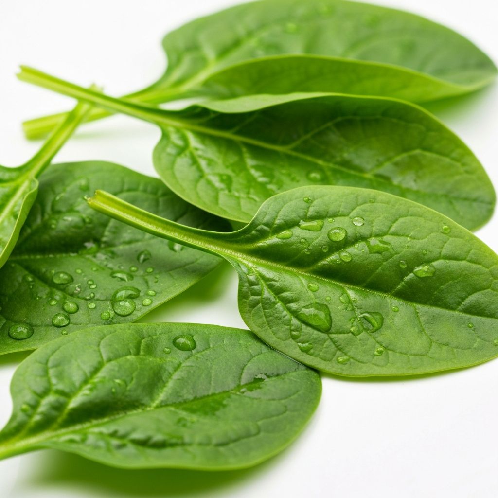 Frischer Spinat mit Wassertropfen auf grünem Hintergrund